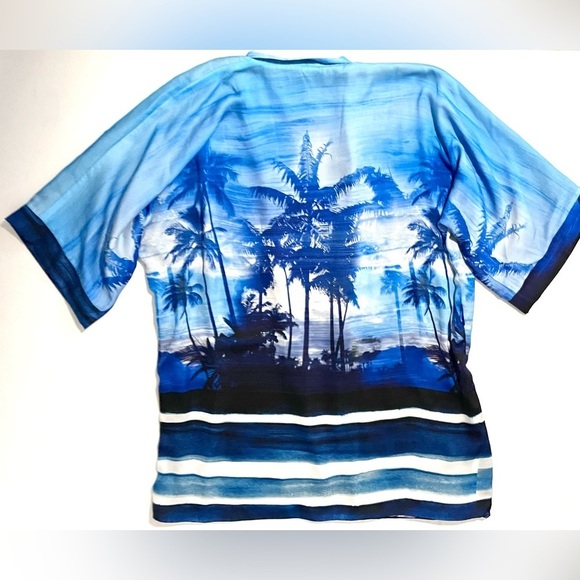 Le Superbe Palm Printed Kimono Robe Jacket Ocean Blue One Size - Picture 4 of 9